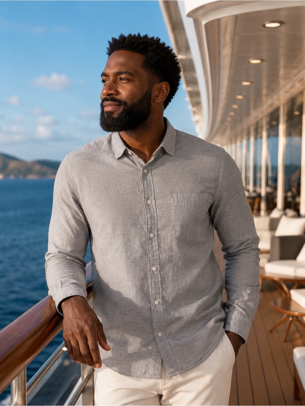 GAP Men's Linen Light Gray Casual Button-Down Shirt, L
